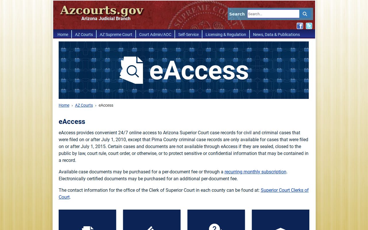Pima County court docket document coverage in Arizona eAccess