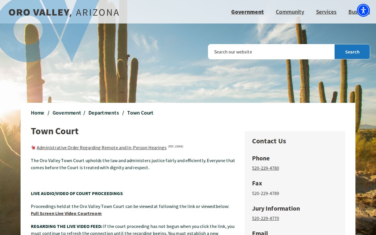 Oro Valley court docket office and Magistrate Court service page