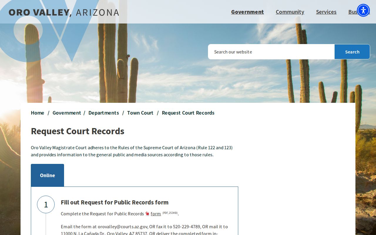 Oro Valley court docket record request methods and fees