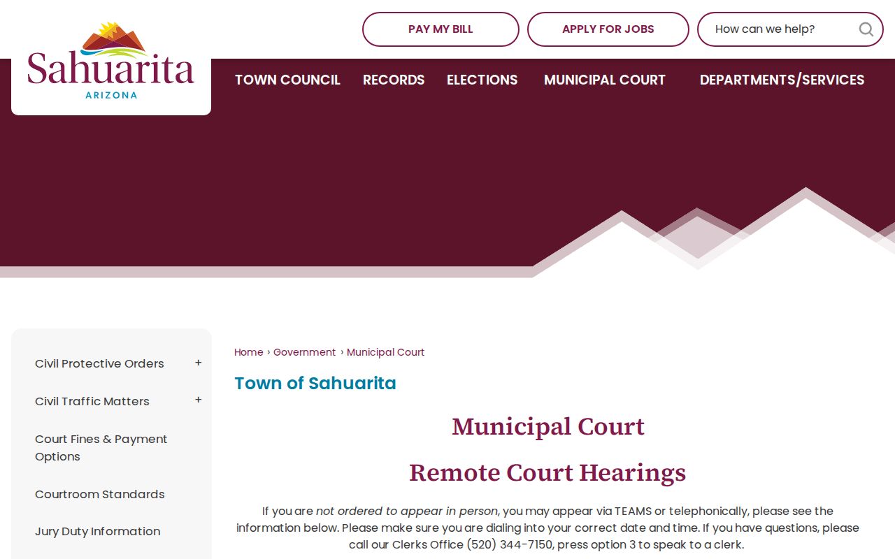 Sahuarita court docket and Municipal Court service page