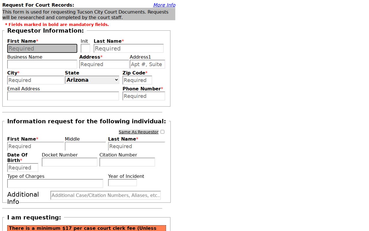 Tucson court docket document request choices